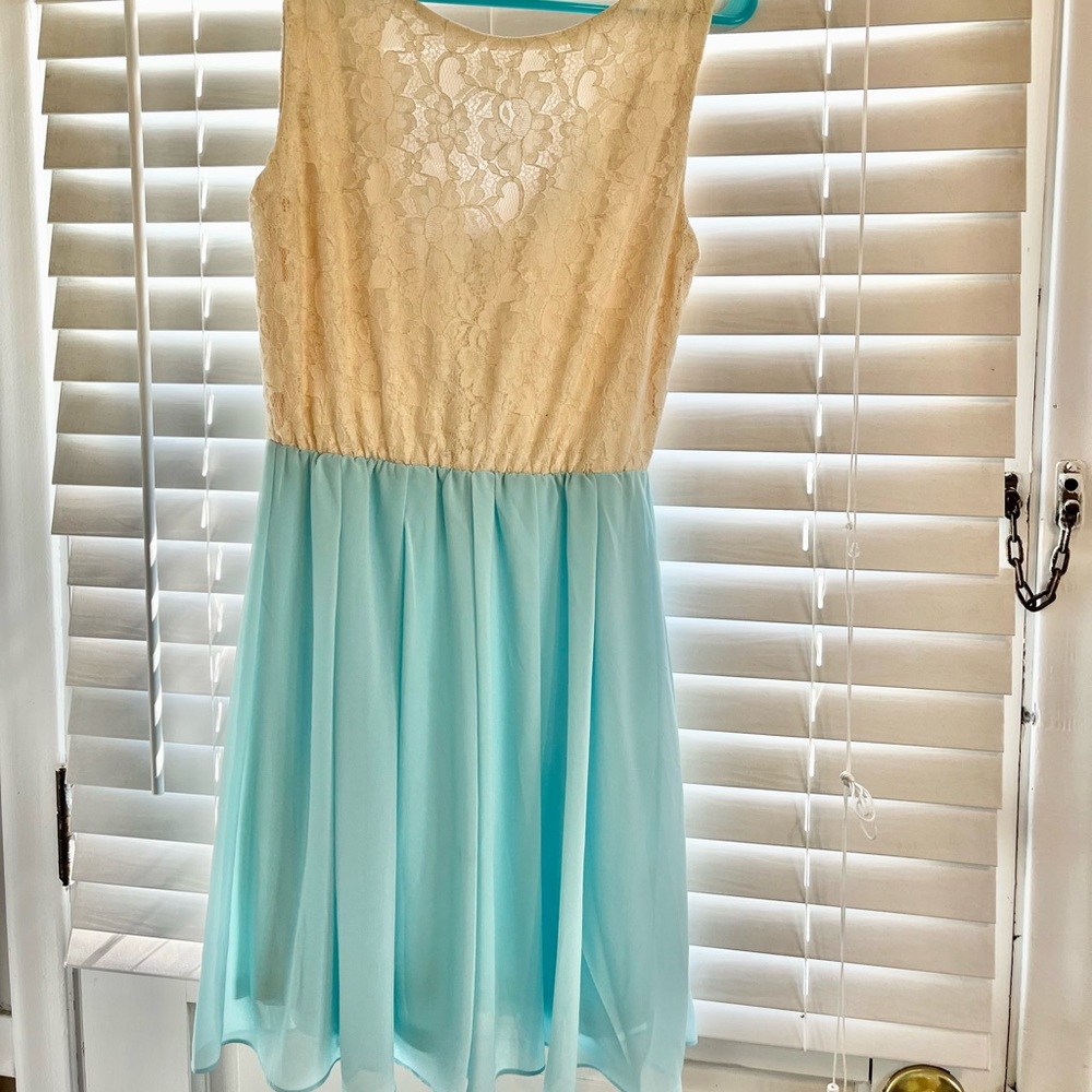Aina Be size small A line dress, lace cream top and baby blue bottom, elastic wa